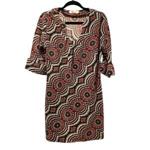 Anthropologie‎ Aryeh 3/4 Bell Sleeve Knit Sheath Dress Black/Red Size Large